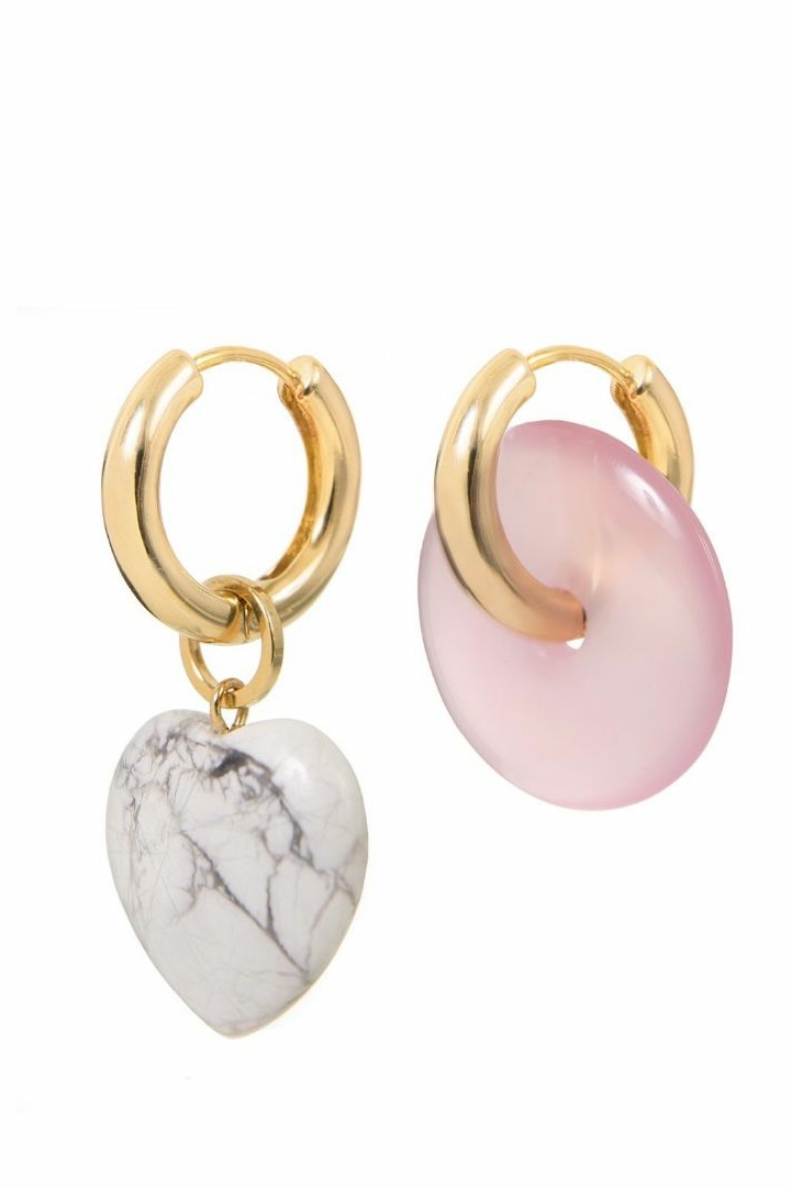 Серьги Ring 19 мм с кахолонгом и розовым агатом