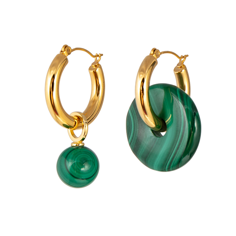 Серьги Polish gold 24 мм с подвесками из малахита