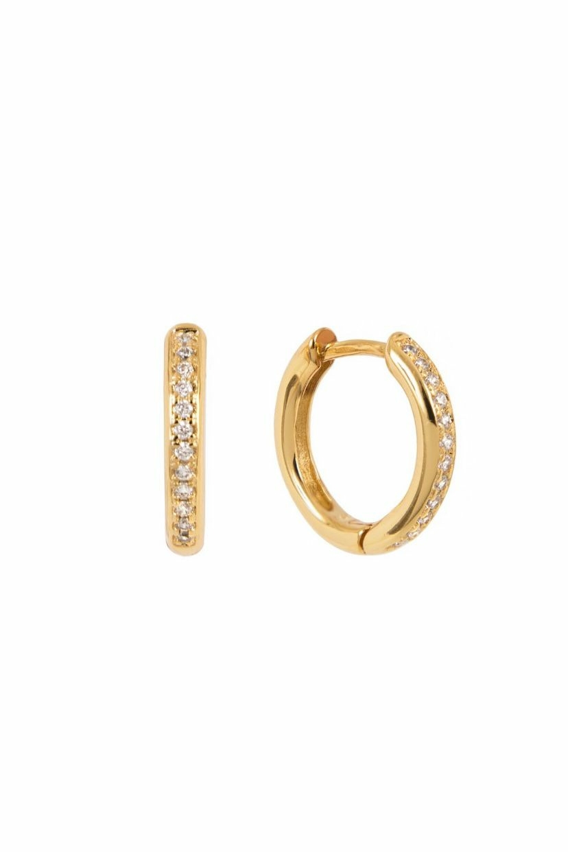 Серьги кольцами с цирконами 16мм gold