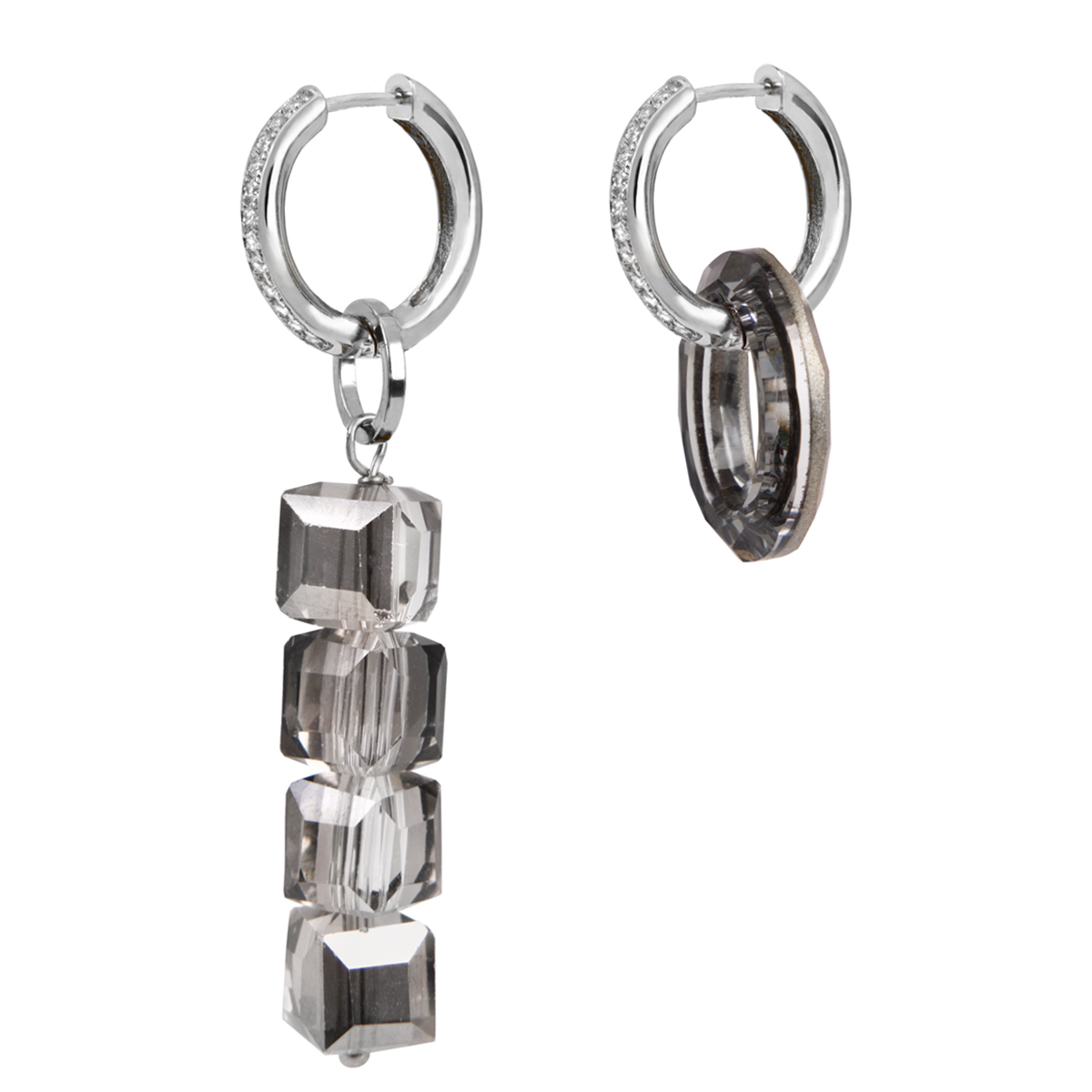 Серьги с цирконами 16 мм с подвеской Swarovski "Grey"