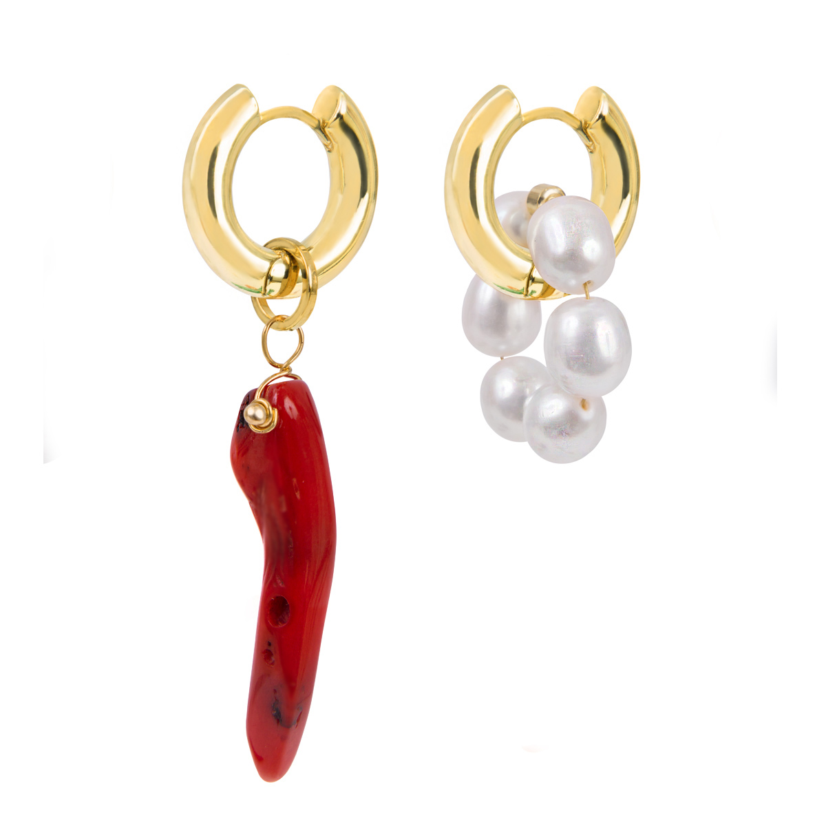 Серьги Base с кораллом и жемчугом