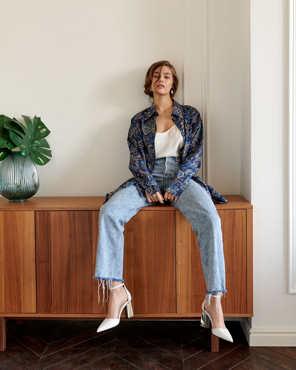 Рубашка синяя с узором