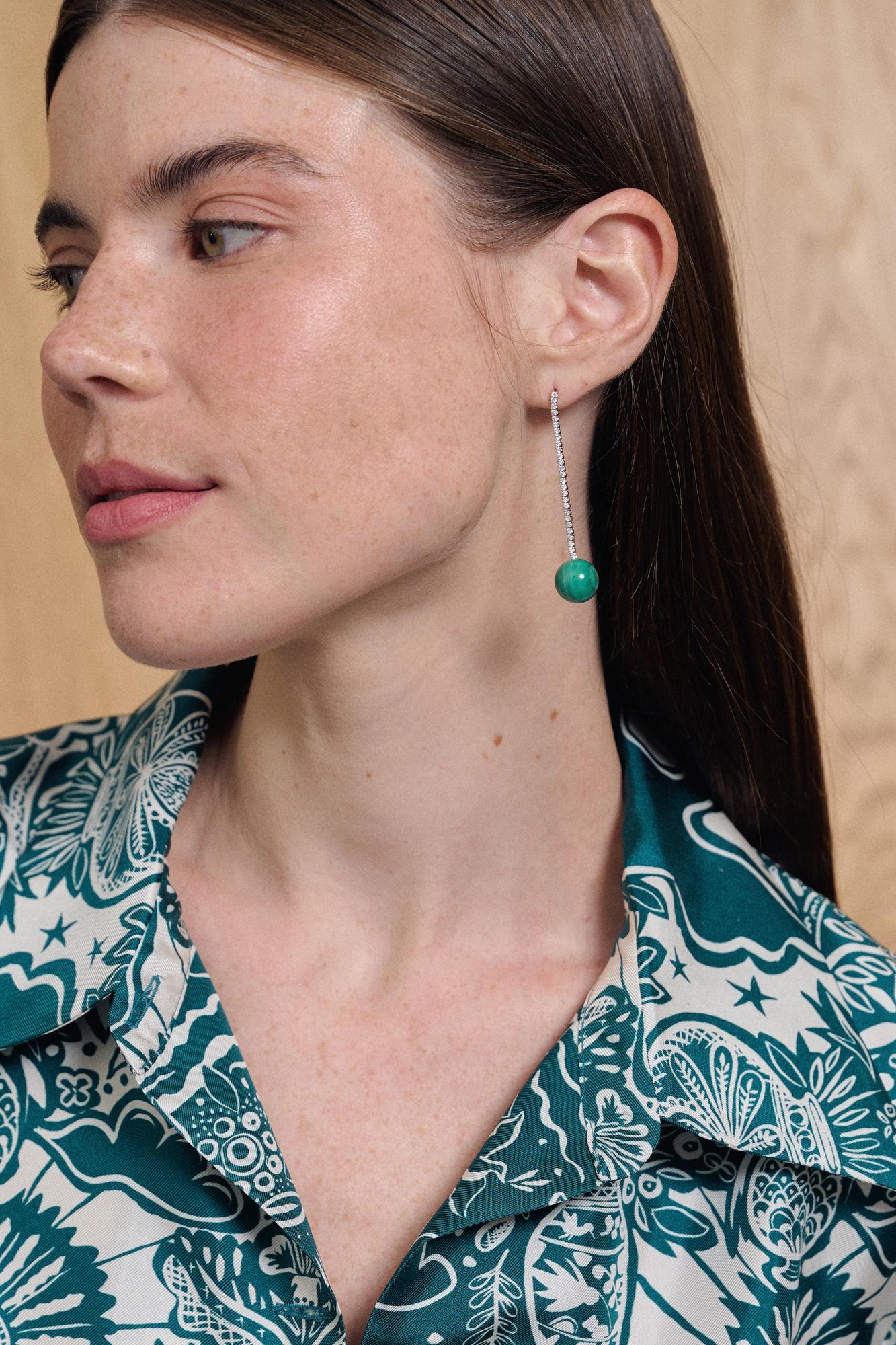 Серьги Kalla silver из малахита с цирконами