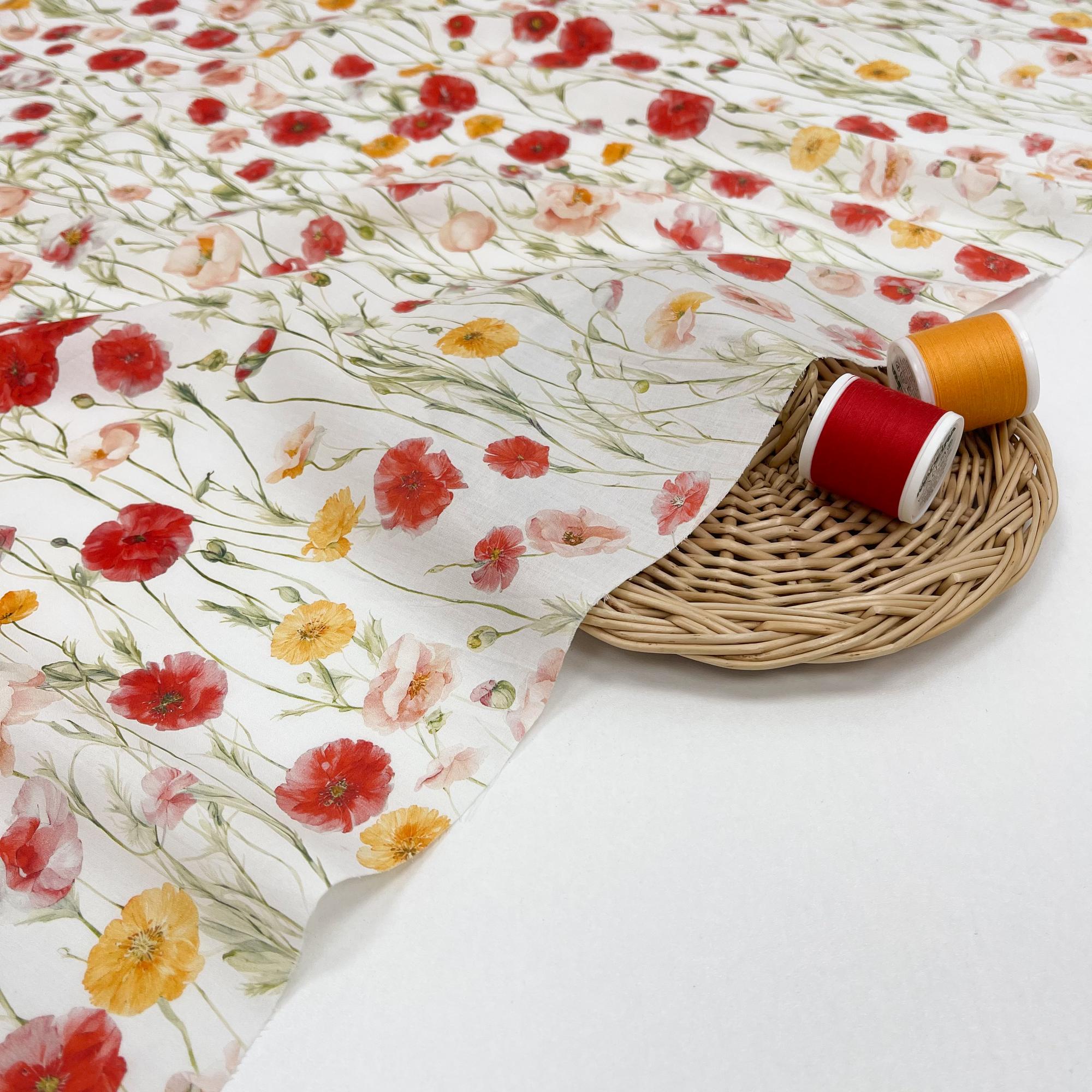 Плательный хлопок. Маковое поле