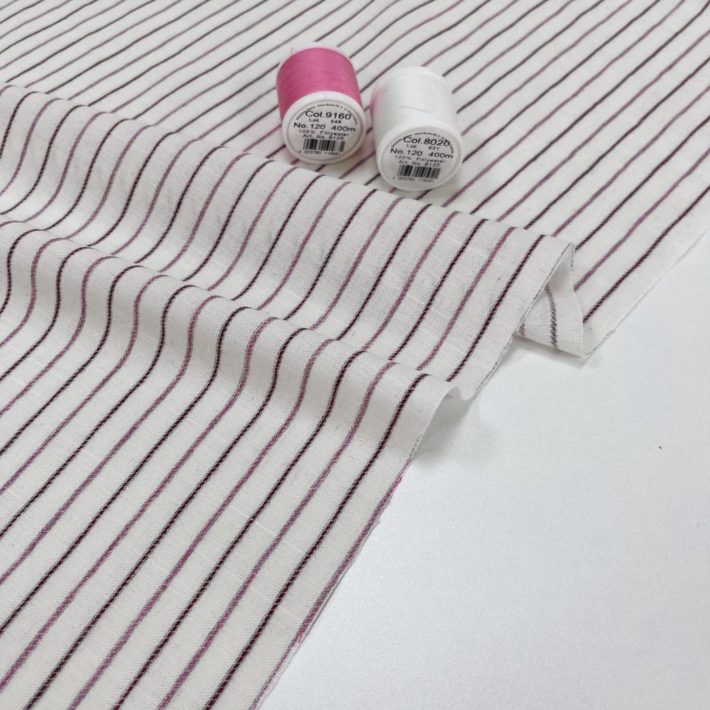 Смесовый хлопок с вышитой полоской. Малиновый щербет