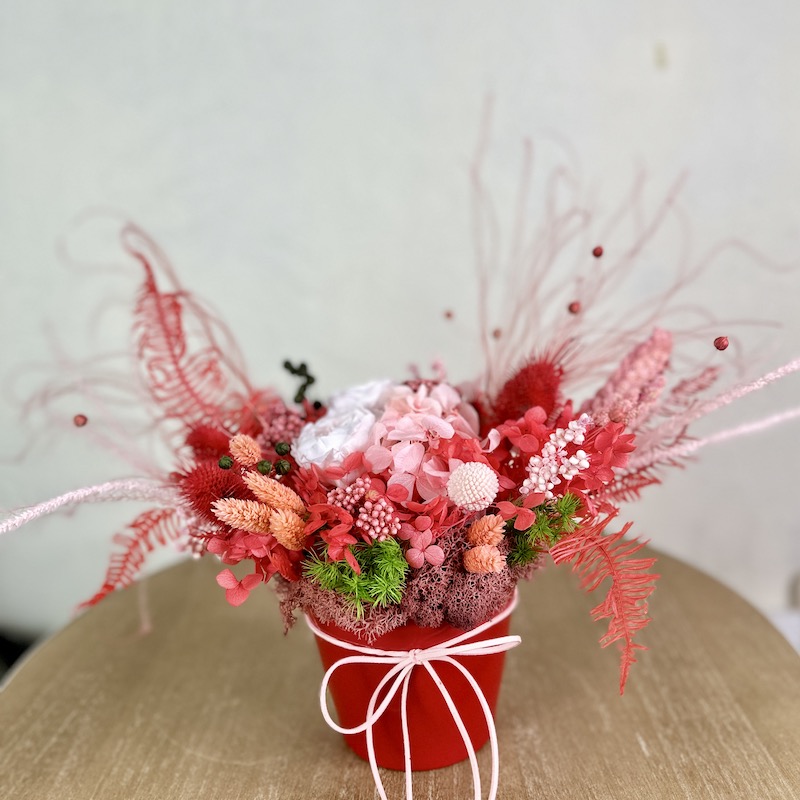 Композиция из стабилизированных роз, сухоцветов и злаков №18