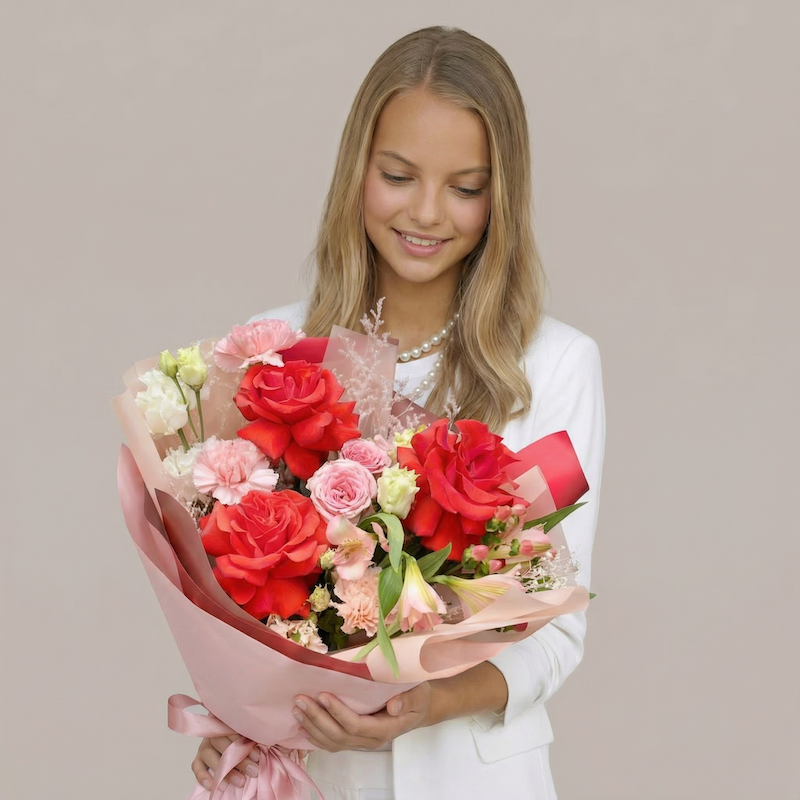 Букет цветов "Сердце в белом шелке"