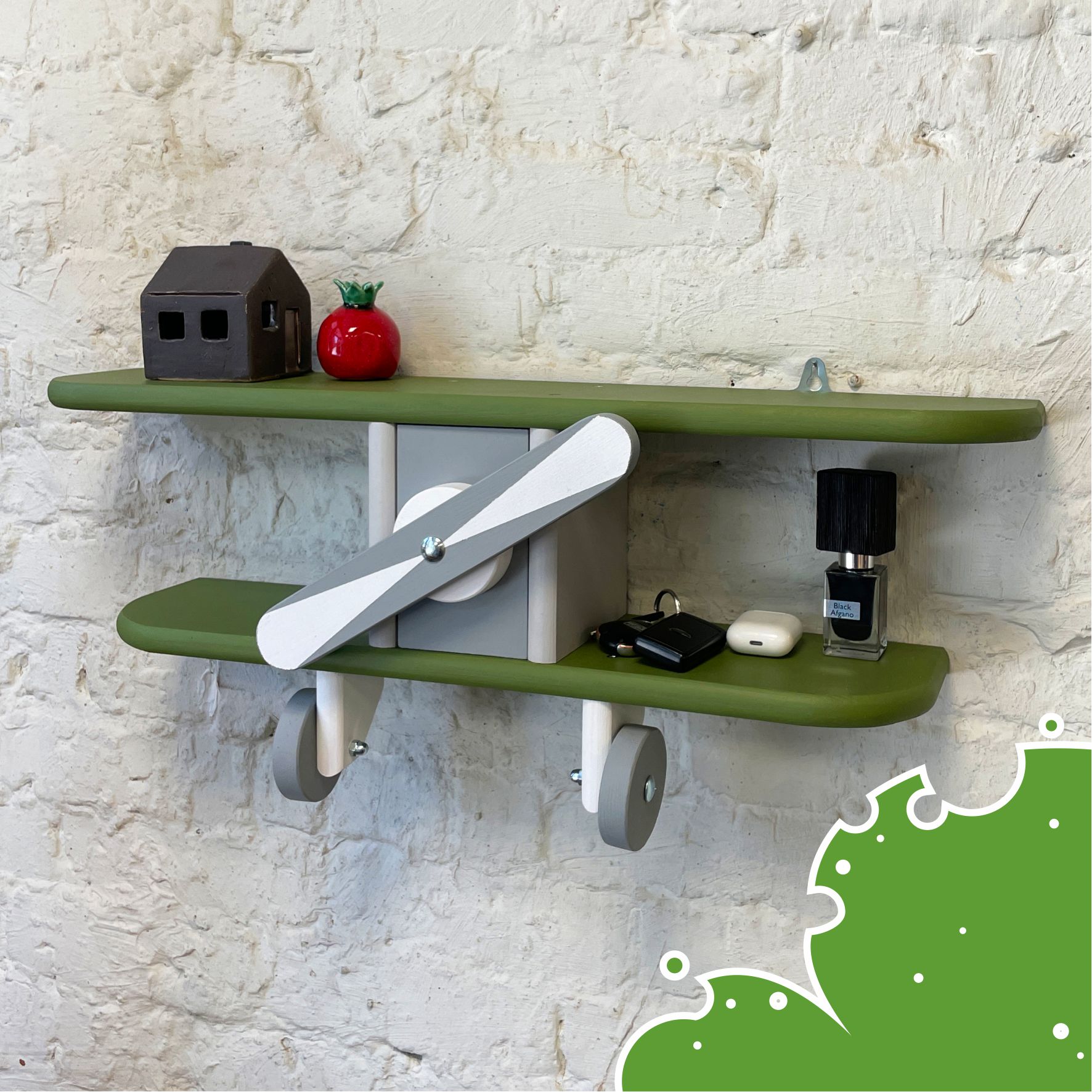 Интерьерная полка "Самолет"/ зелёный