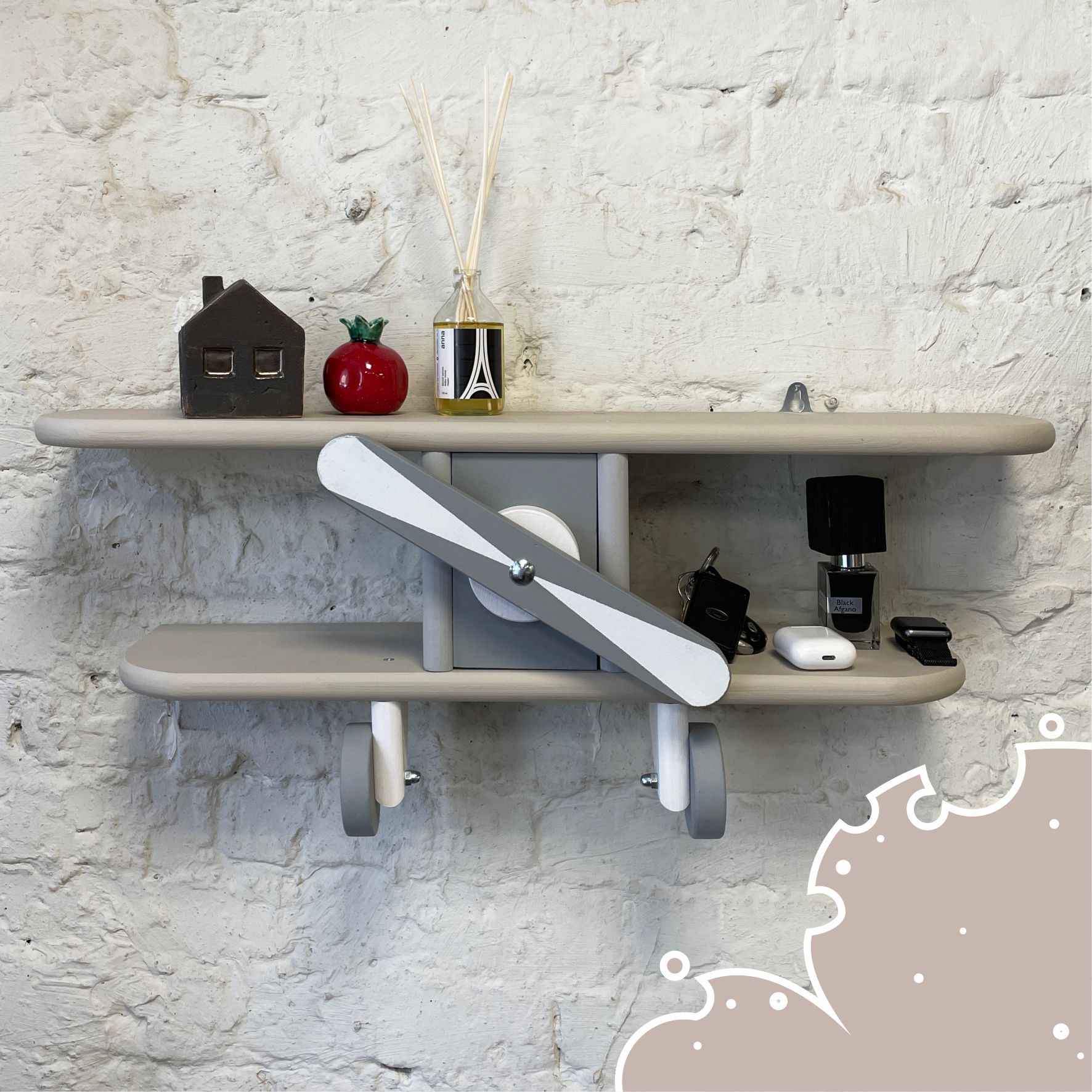 Интерьерная полка "Самолет"/ серо-бежевый