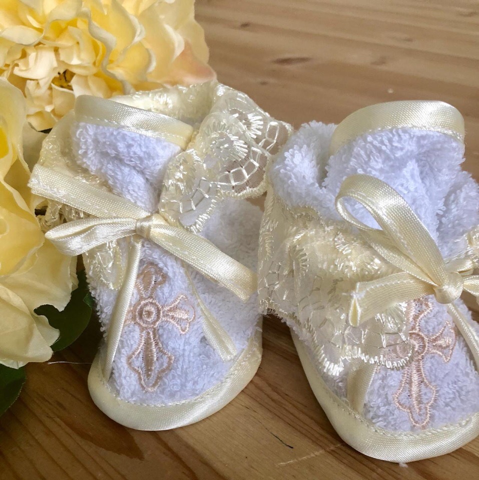 Пинетки махровые с отделкой кружевом