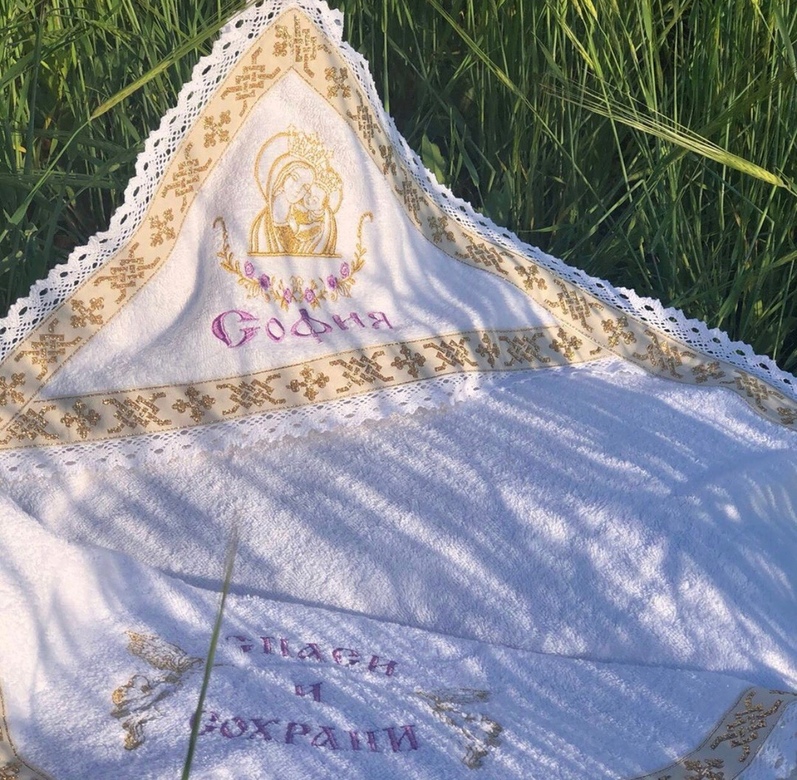 Именная махровая крыжма с уголком "Богородица"