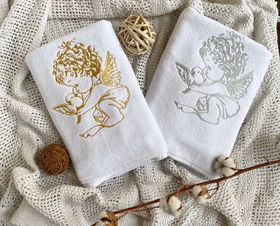 Полотенце махровое для крещения "Ангел" в серебре или в золоте 140х70 см