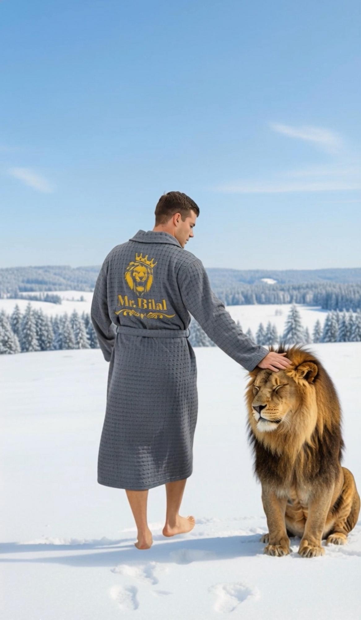 Мужской Вафельный халат серый