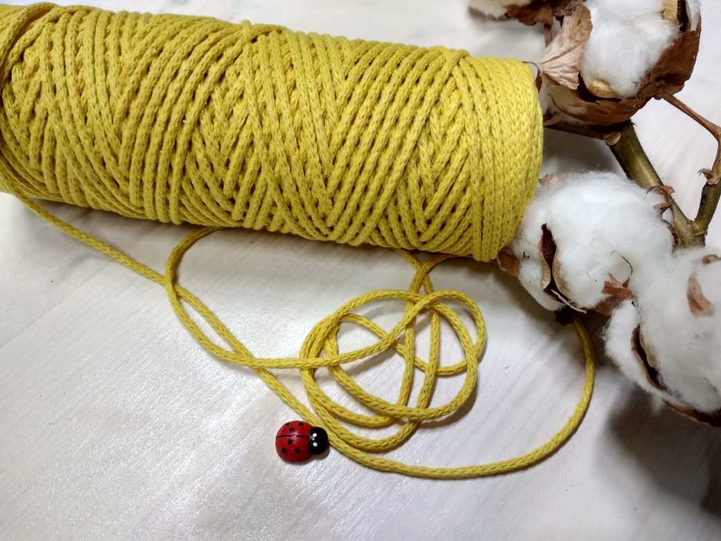 Хлопковый шнур "Желтый" (длина 100м, диаметр 3мм)
