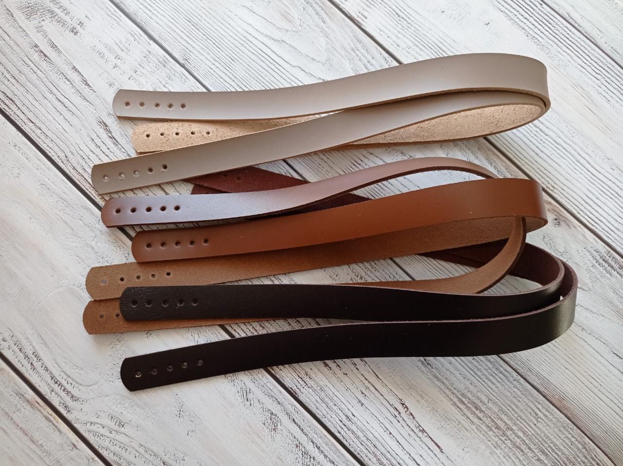 Ручки для вязаной сумки 60х2 см - 2 шт. Натуральная кожа. Цвет кожи на выбор.