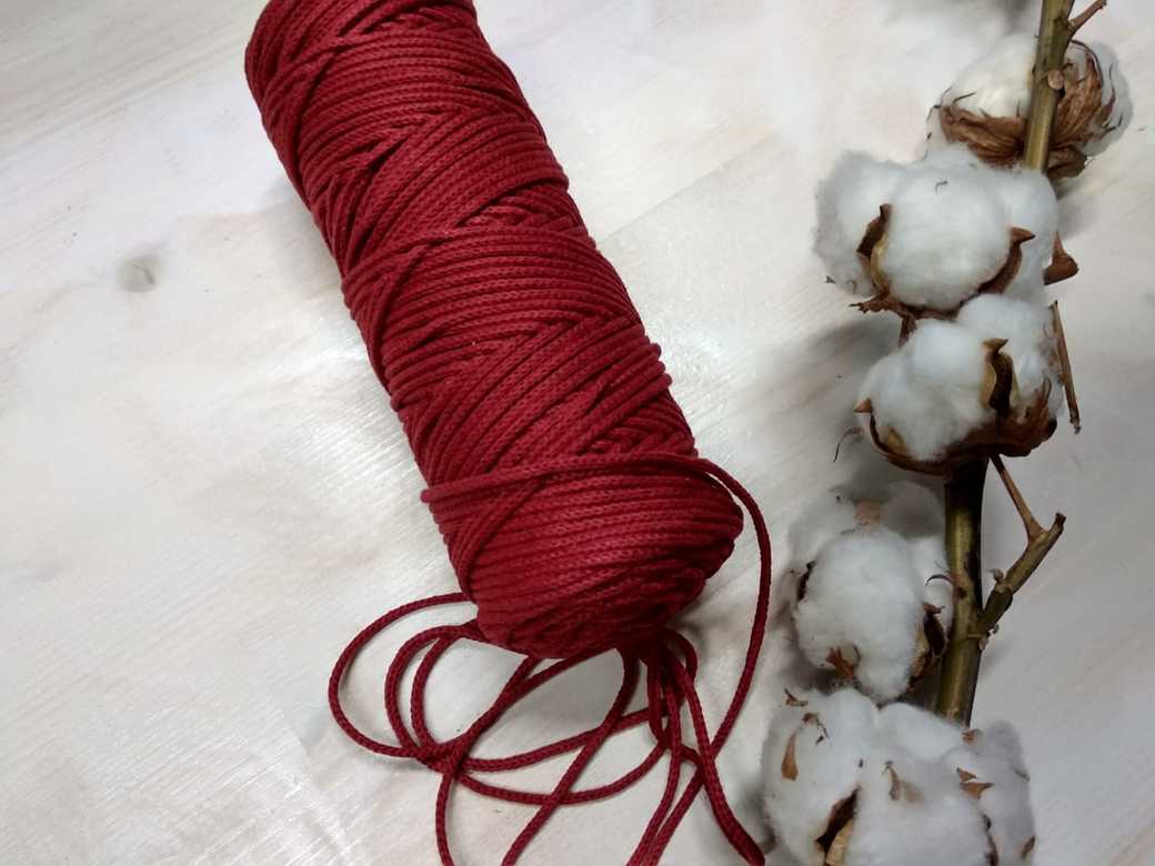 Хлопковый шнур "бордовый" (длина 100м, диаметр 3мм)
