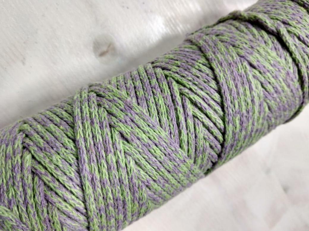 Хлопковый шнур "фисташковый+сиреневый" (длина 100м, диаметр 3мм)