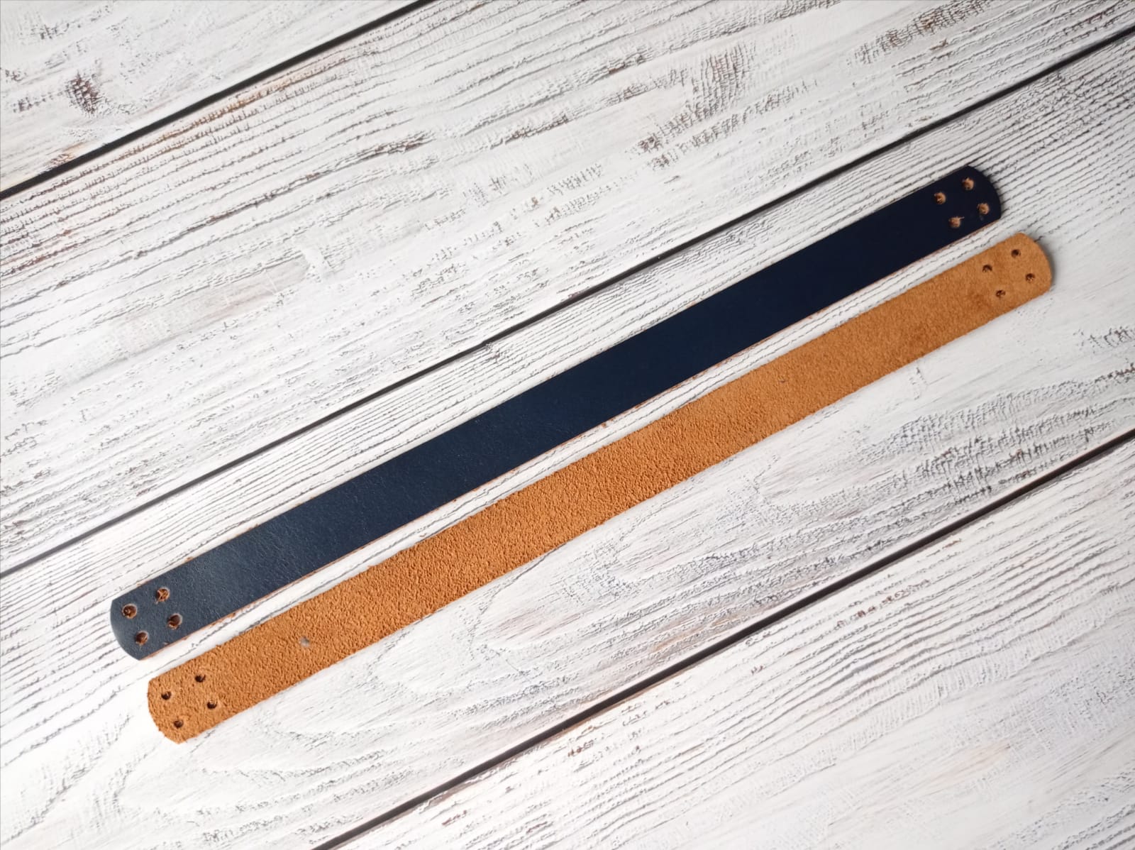 Ручки для корзины или сумки 30х2 см - 2 шт. Темно-синие. Натуральная кожа