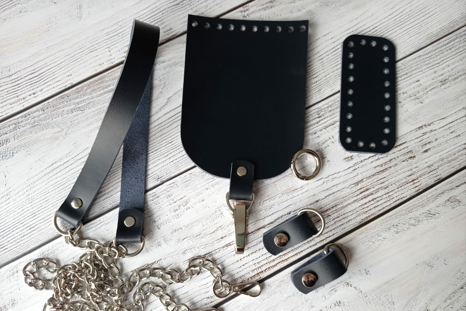 Набор для мини-сумочки с карабином-прищепкой. Темно-синий. Цвет фурнитуры - никель или золото