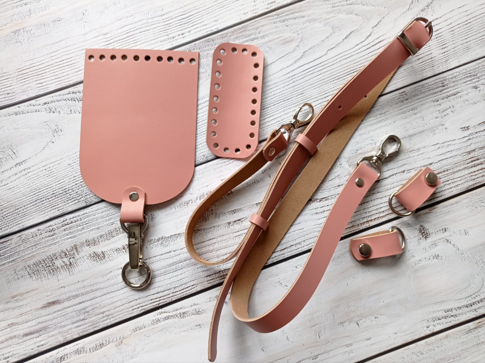 Набор для мини-сумочки с карабином-прищепкой. Розовый. Никель