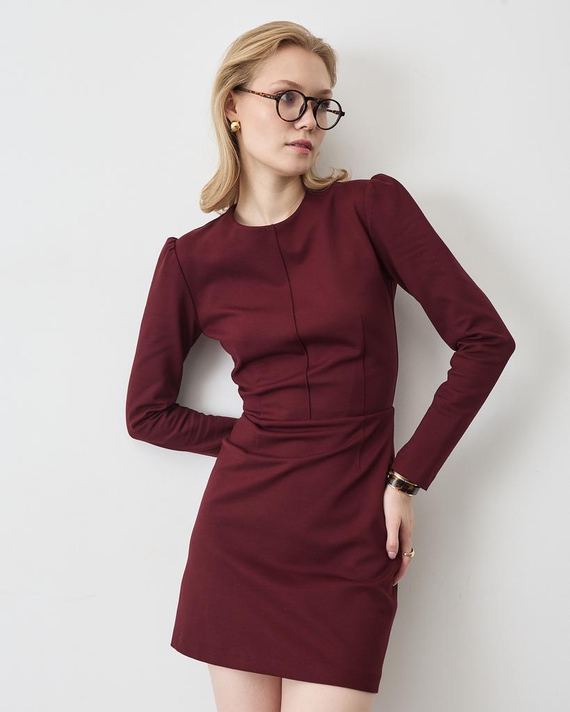 платье приталенное мини с прострочкой по центру (бордо)
