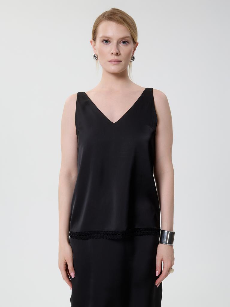 топ с кружевной полоской черный