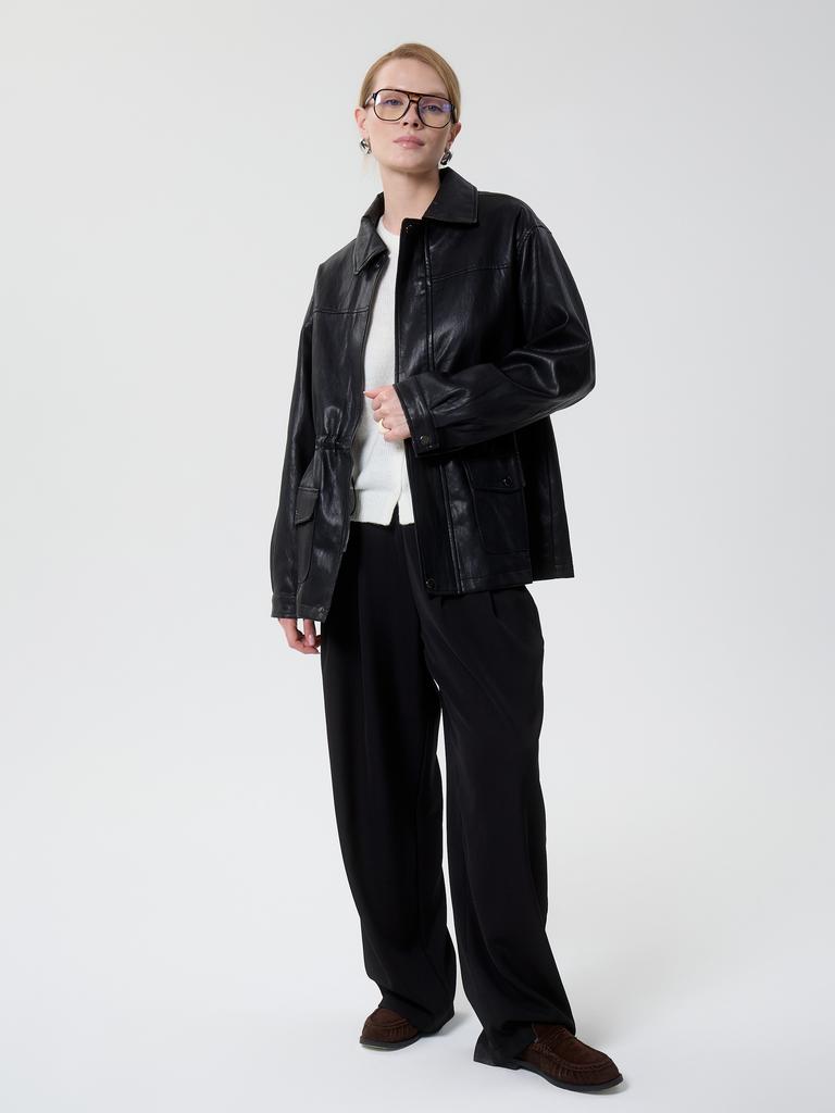 парка из эко-кожи черная