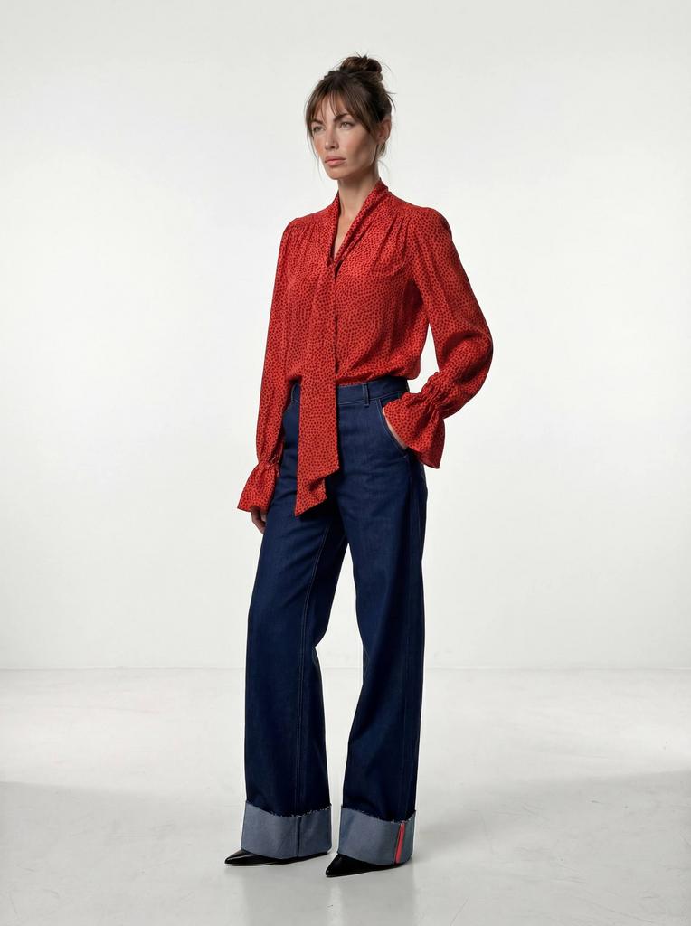 Блуза с бантом красная в горох