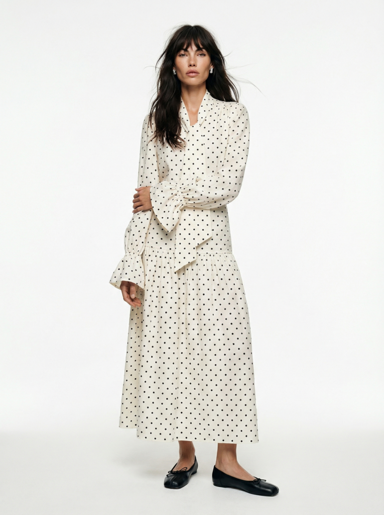 Юбка на кокетке на сборке белая  в горох