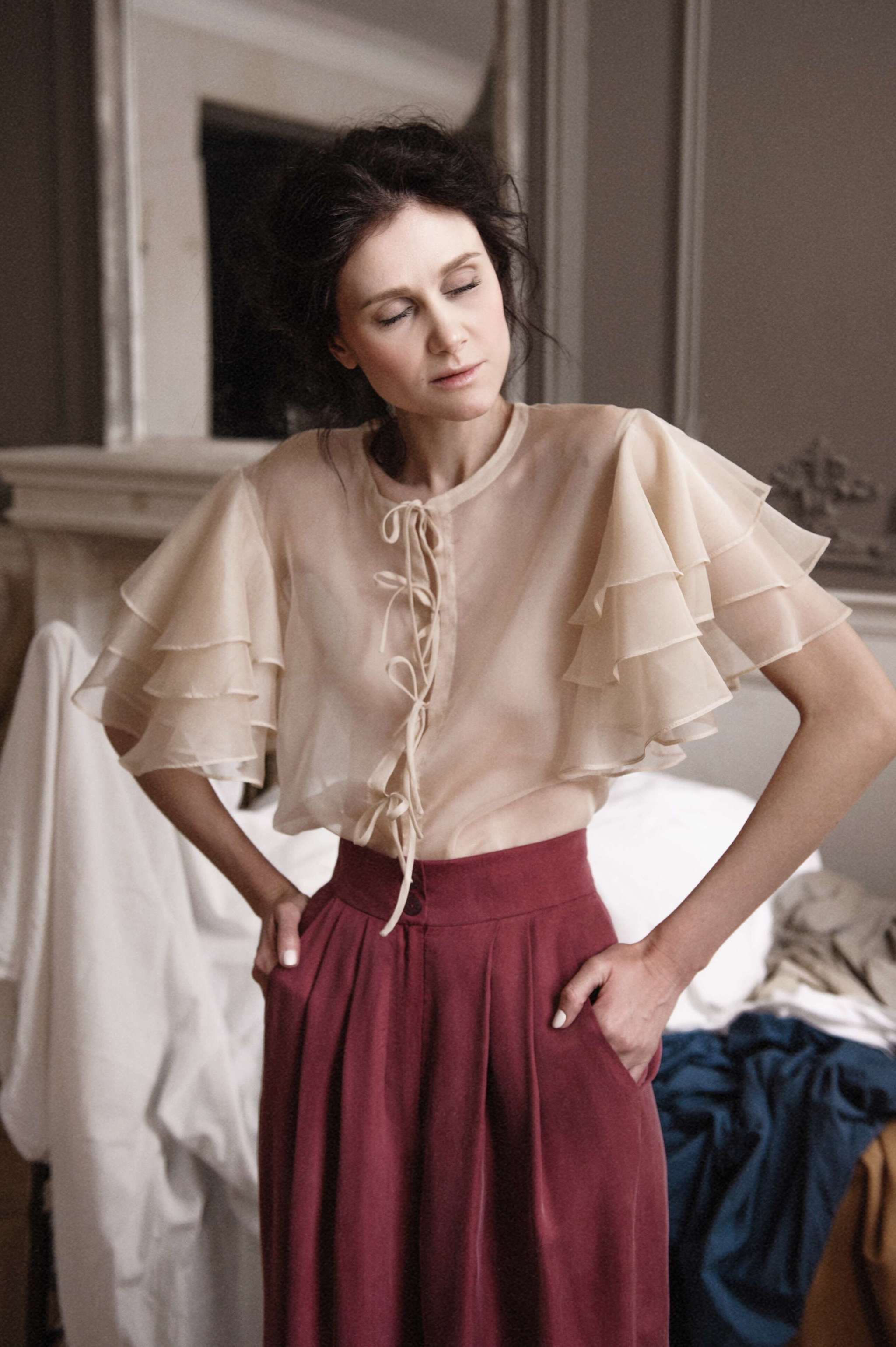 Рубашка с многослойными рукавами