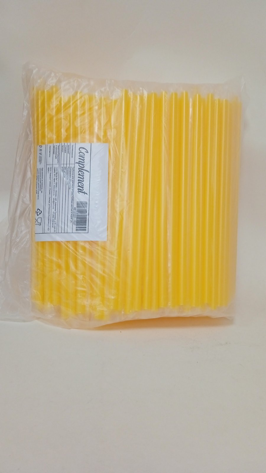 Трубочка коктейльная прямая В ИНДИВИДУАЛЬНОЙ УПАКОВКЕ 7*240, желтая, 250 штук/упак.