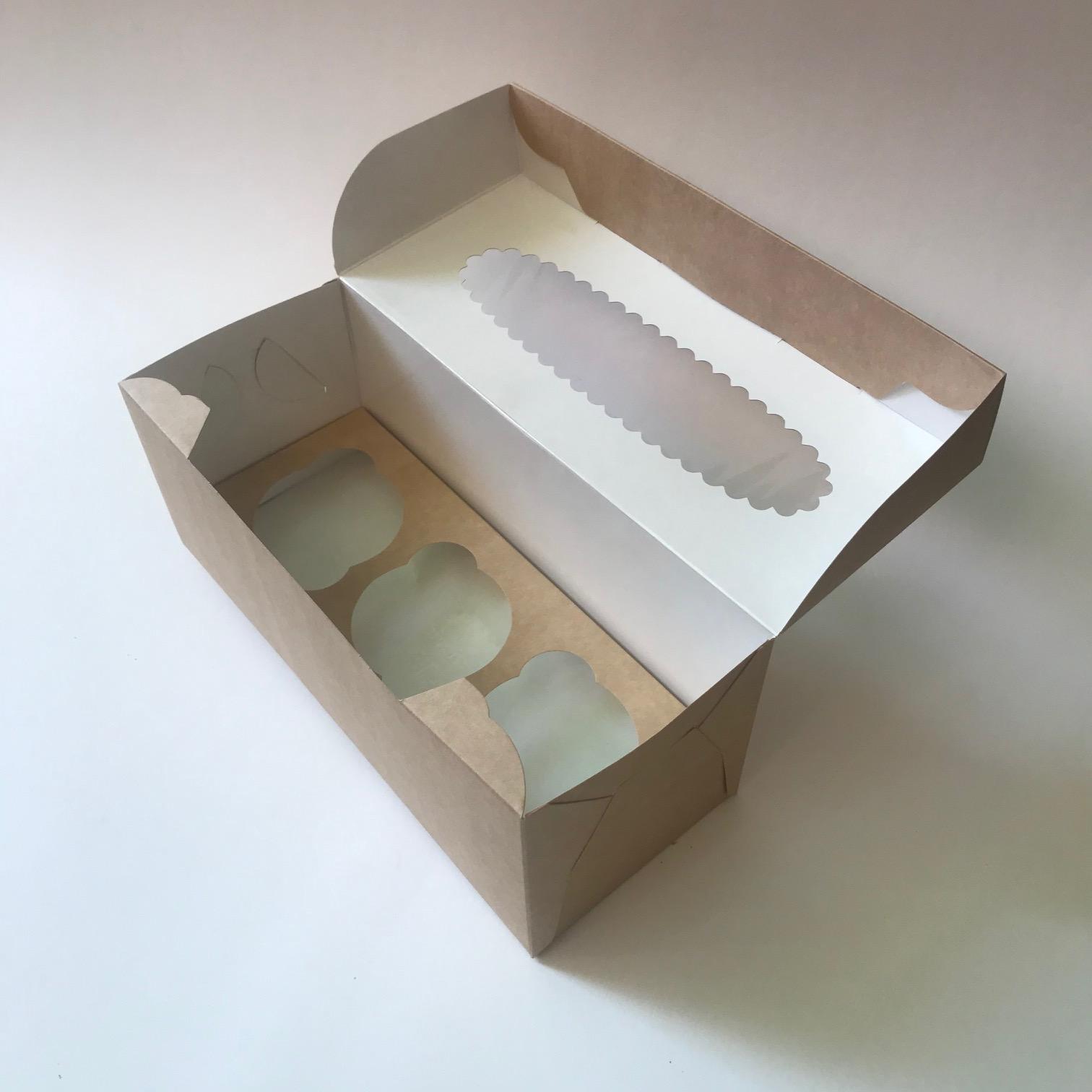 Упаковка на 3 маффина (ECO MUF 3), крафт, 25 штук/упак.