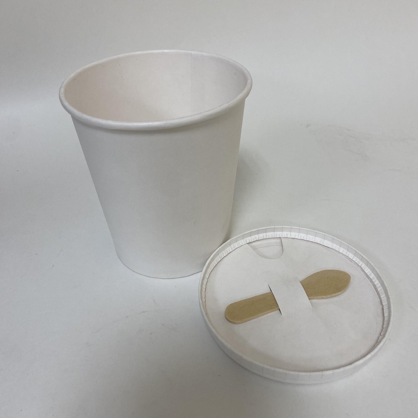 Стакан для мороженого с крышкой и ложкой 480 мл, белый, 70 штук/упак.