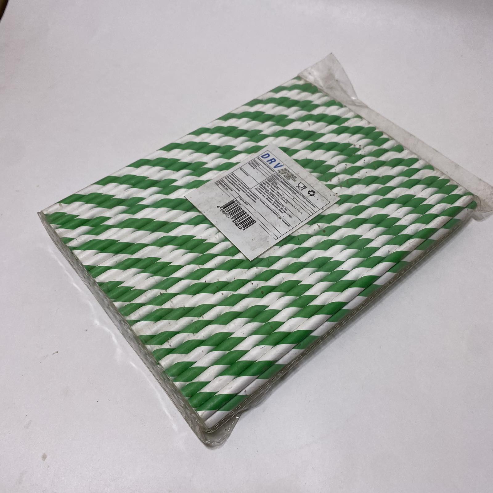 Трубочки БУМАЖНЫЕ одноразовые 6х200мм Complement "Зелено-белая полоска", 100 штук/упак.