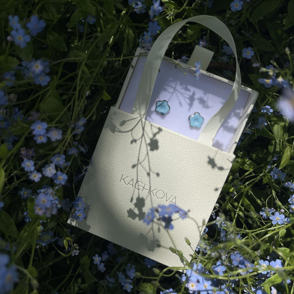 Серьги "Незабудки"платина