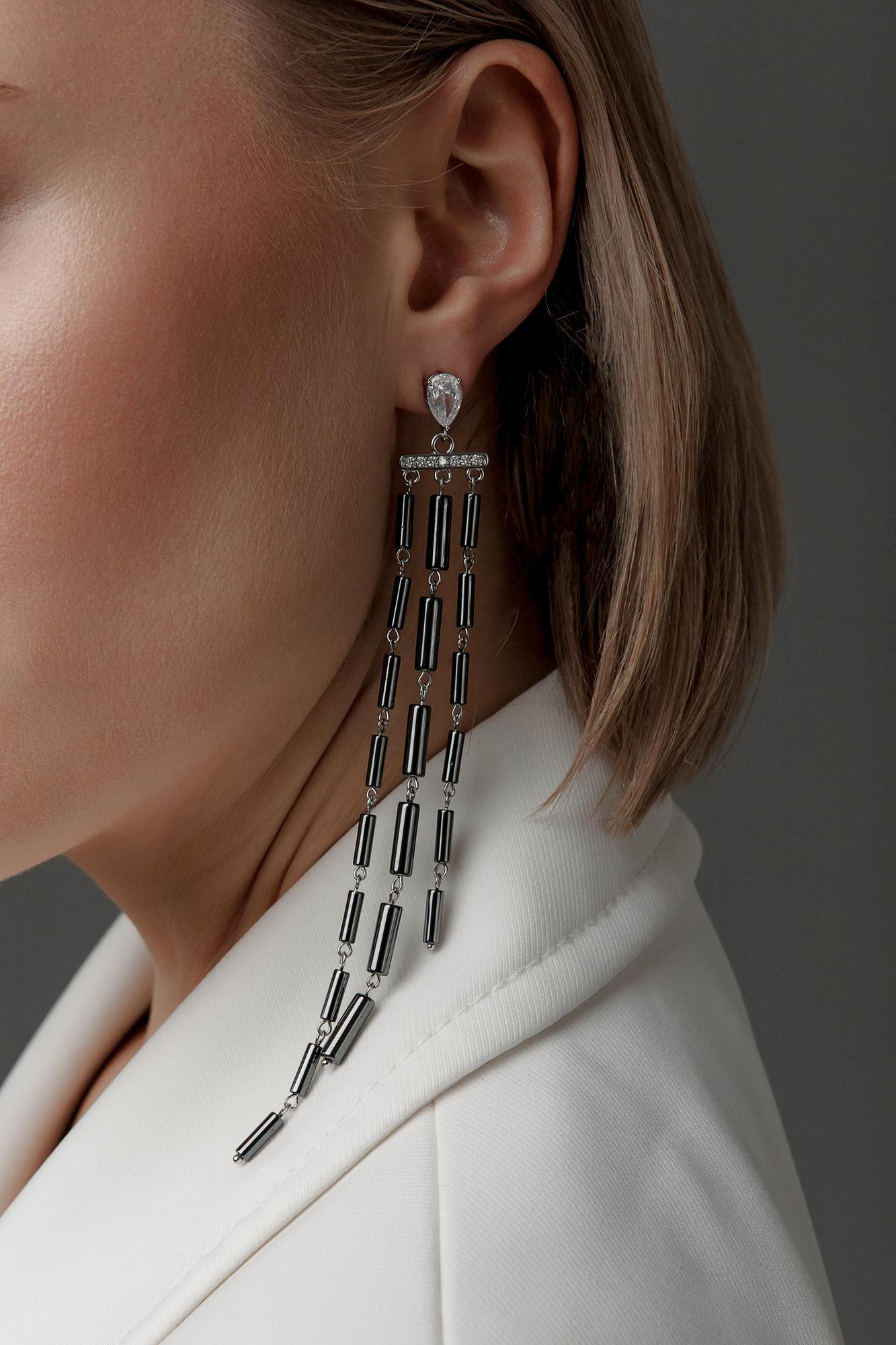 серьги с натуральными камнями, серьги с гематитом, стильные серьги, вечерние серьги, серьги купить спб, длинные серьги на новый год