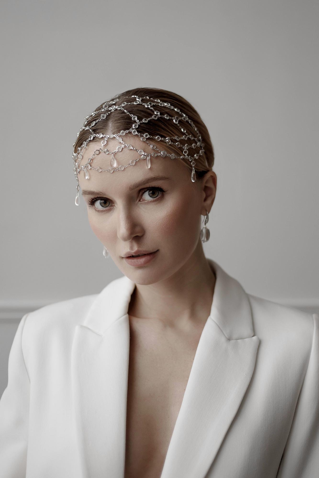 джульетка свадебная, шапочка для невесты купить, свадебное украшение на голову, ободок из цепочек купить, свадебные украшения для невест купить