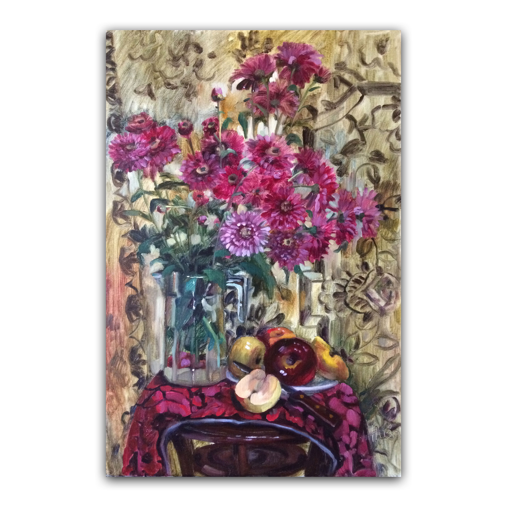 Картина "Хризантемы и фрукты"