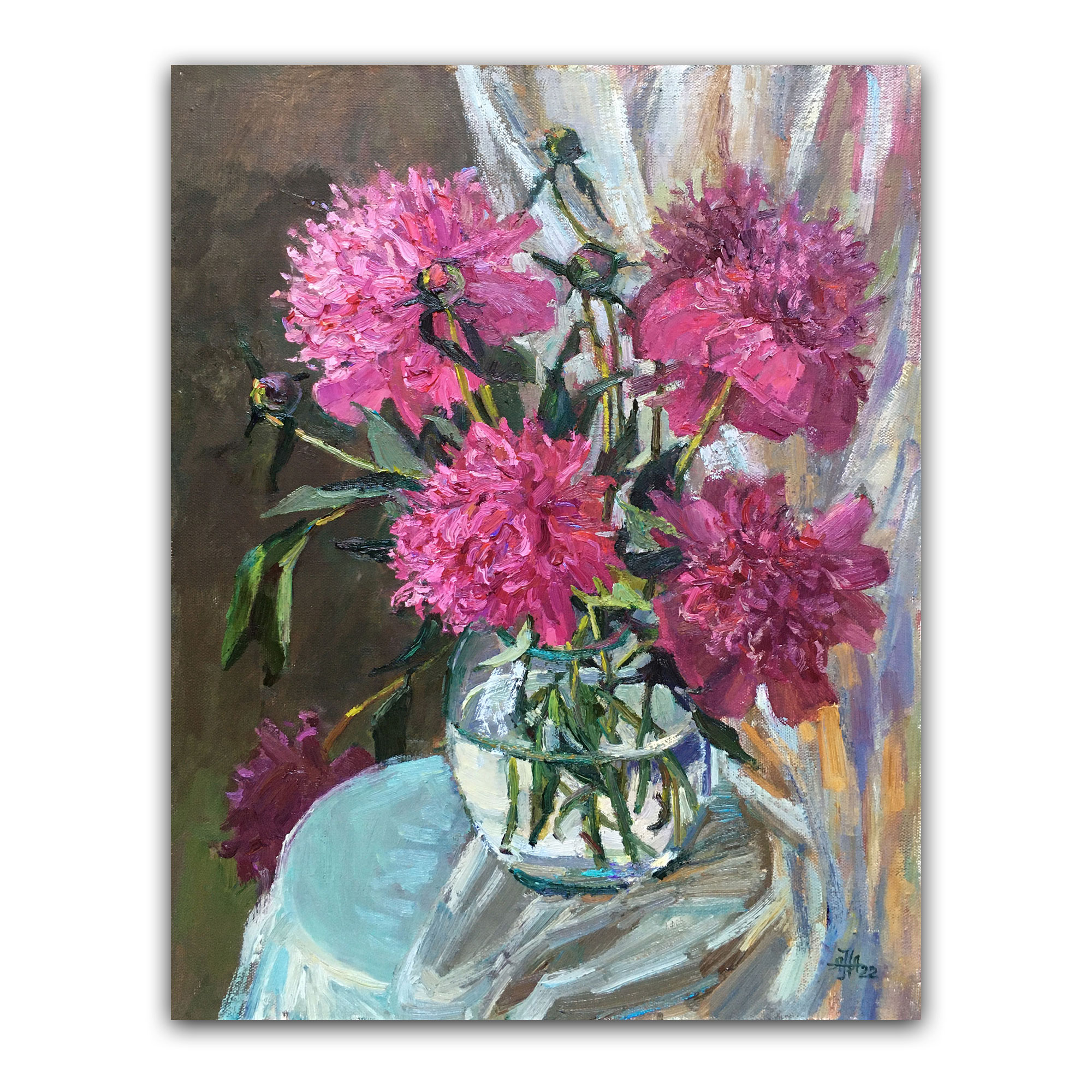 Картина "Пионы на голубом"