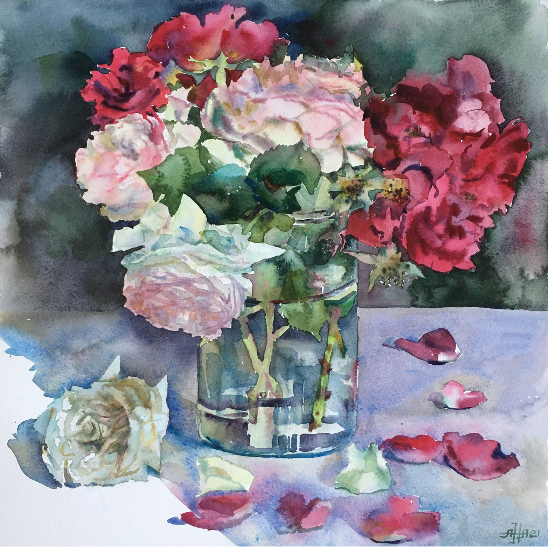 Открытка "Розы в вазе"