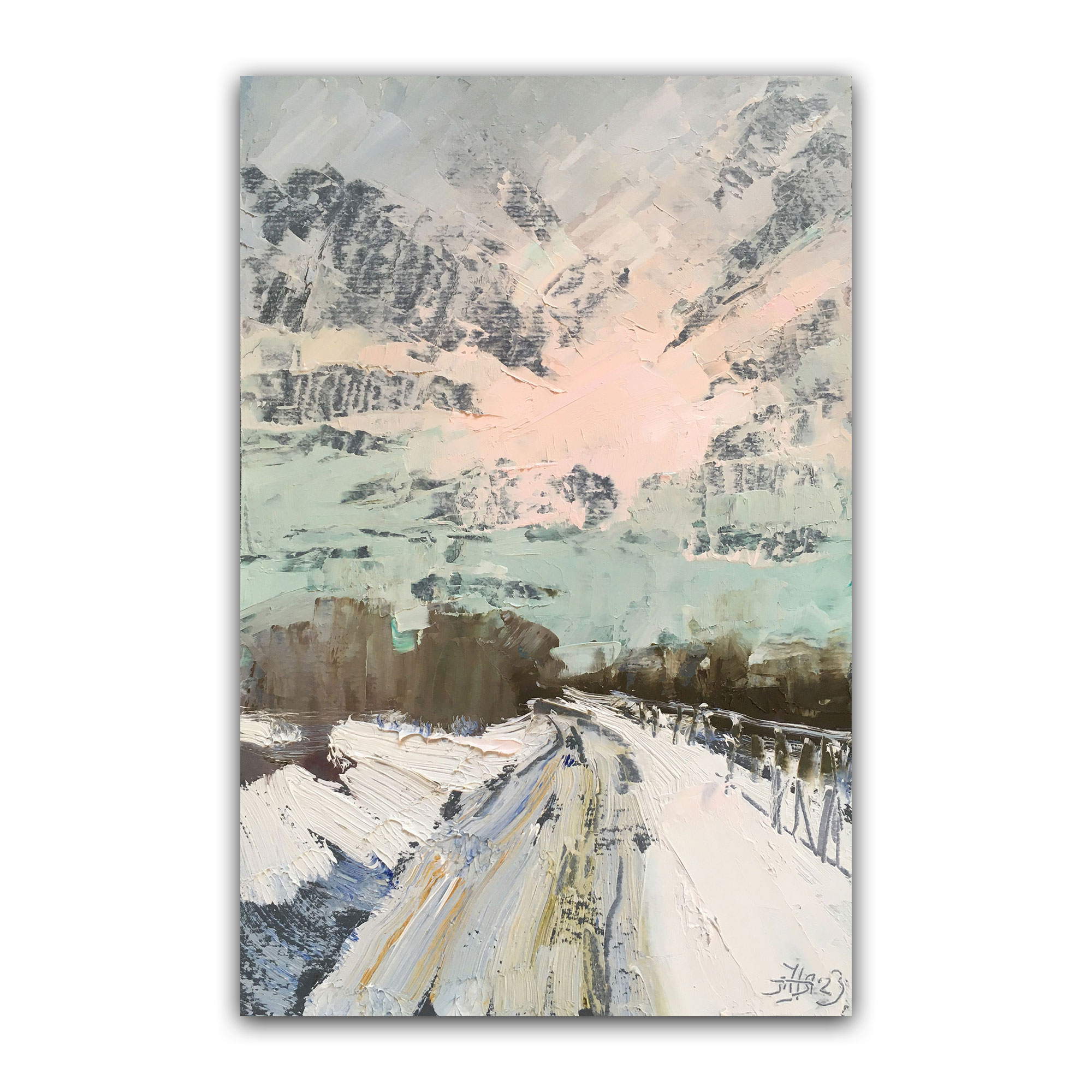 Картина "Серия Прогулки по деревне. Розовеет"