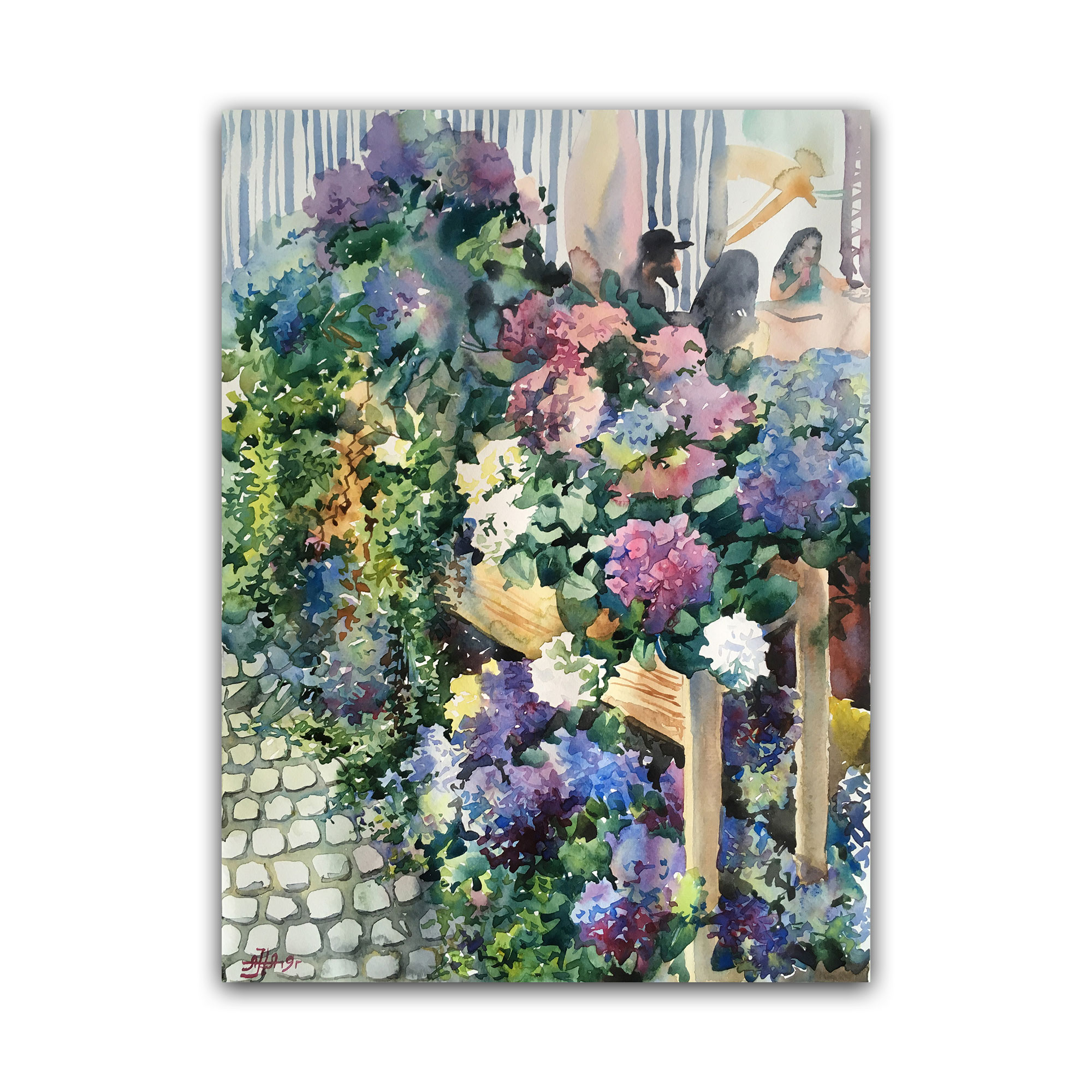 Картина "Кафе с гортензиями"