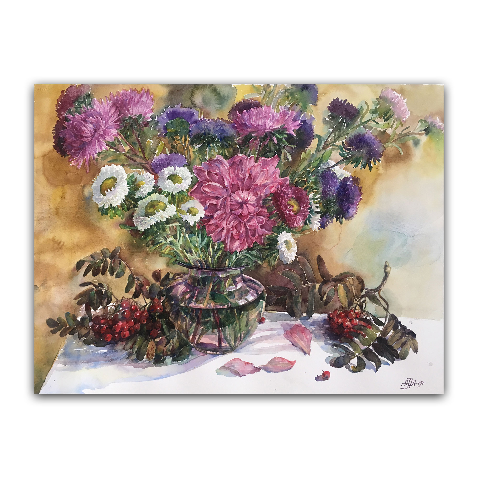 Картина "Астры и рябина"