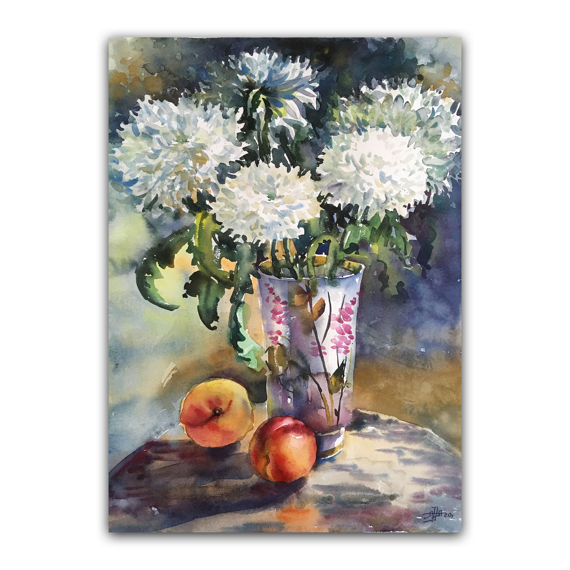 Картина "Хризантемы и персики"