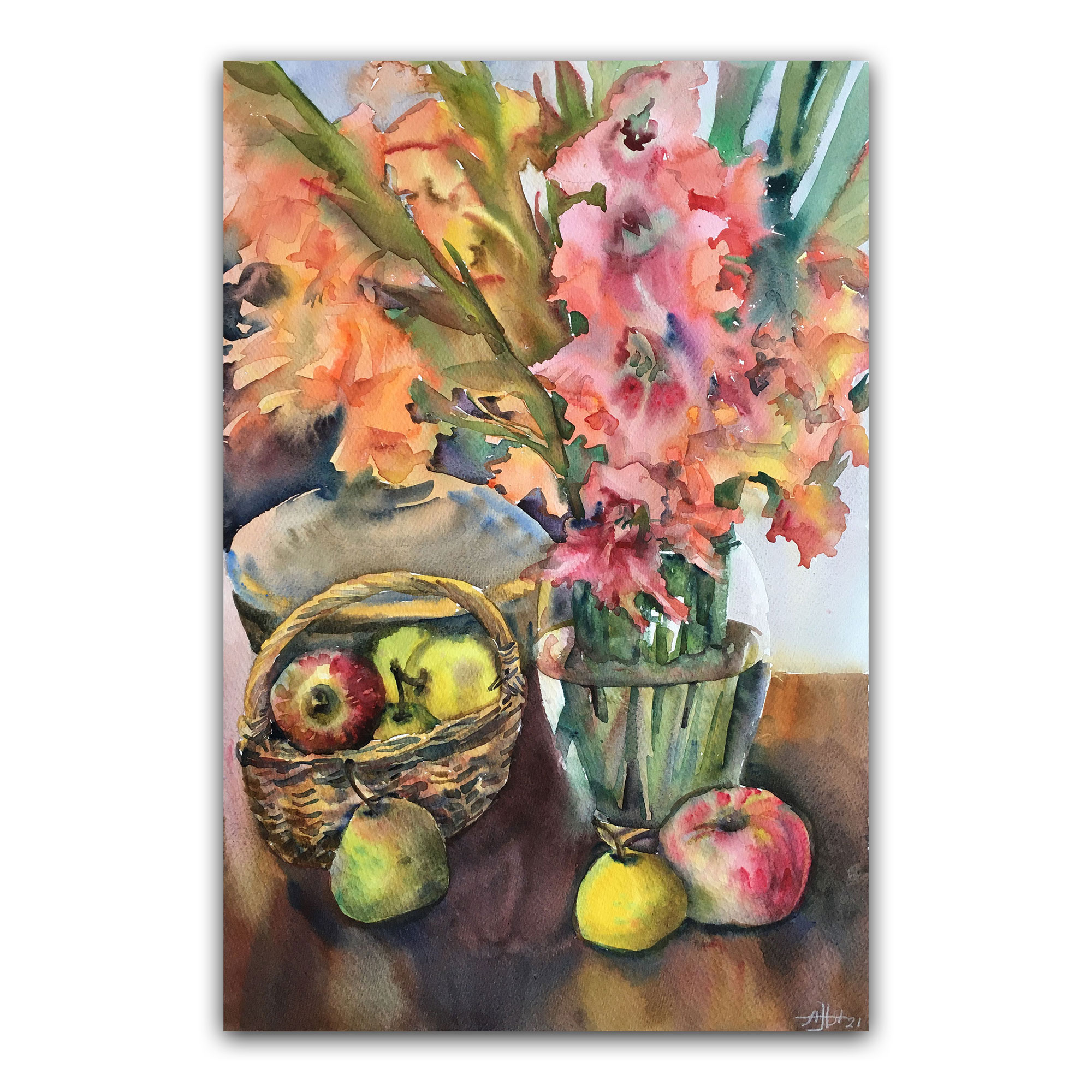 Картина "Гладиолусы и фрукты"
