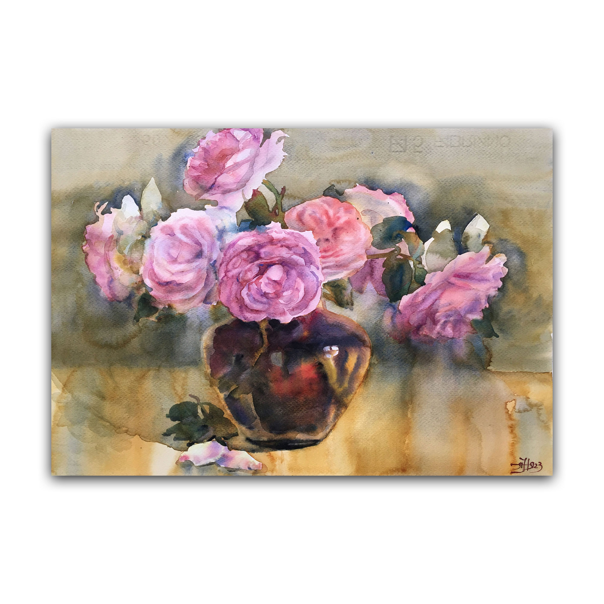 Картина "Розы на золотистом"