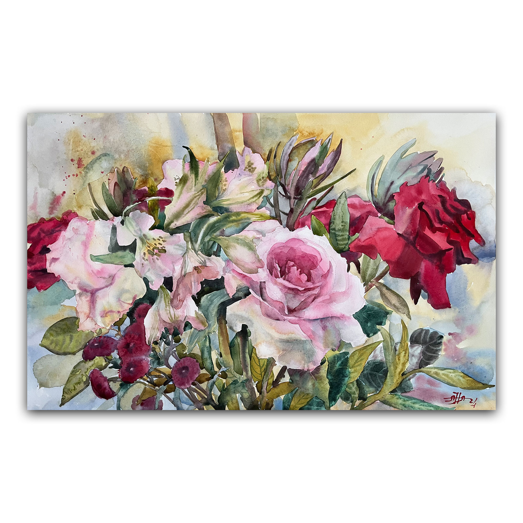 Картина "Альстрамерия и розы"