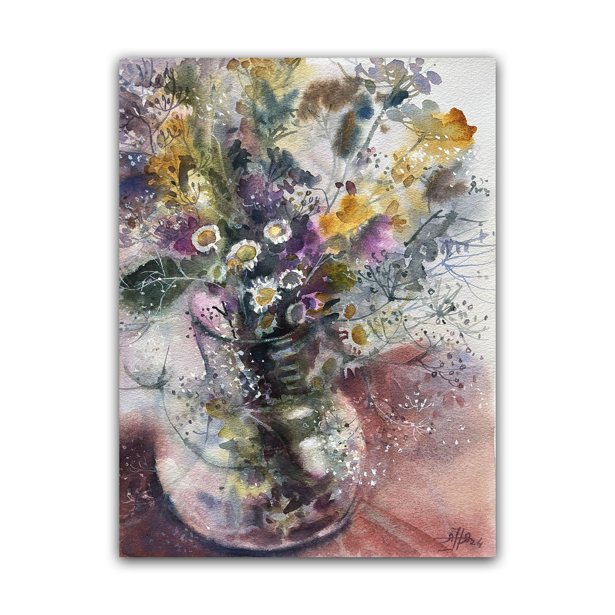 Картина "Ромашки и сухоцветы"