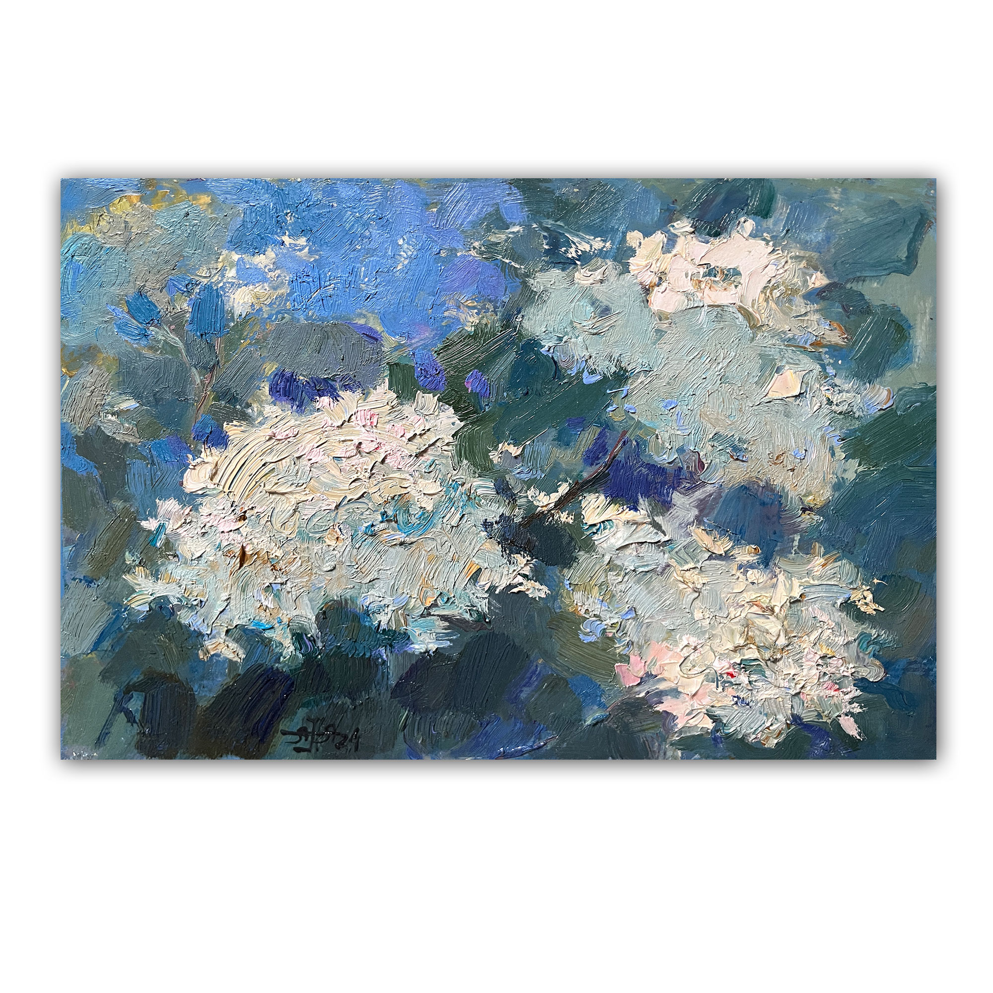 Картина "Белая гортензия в саду"