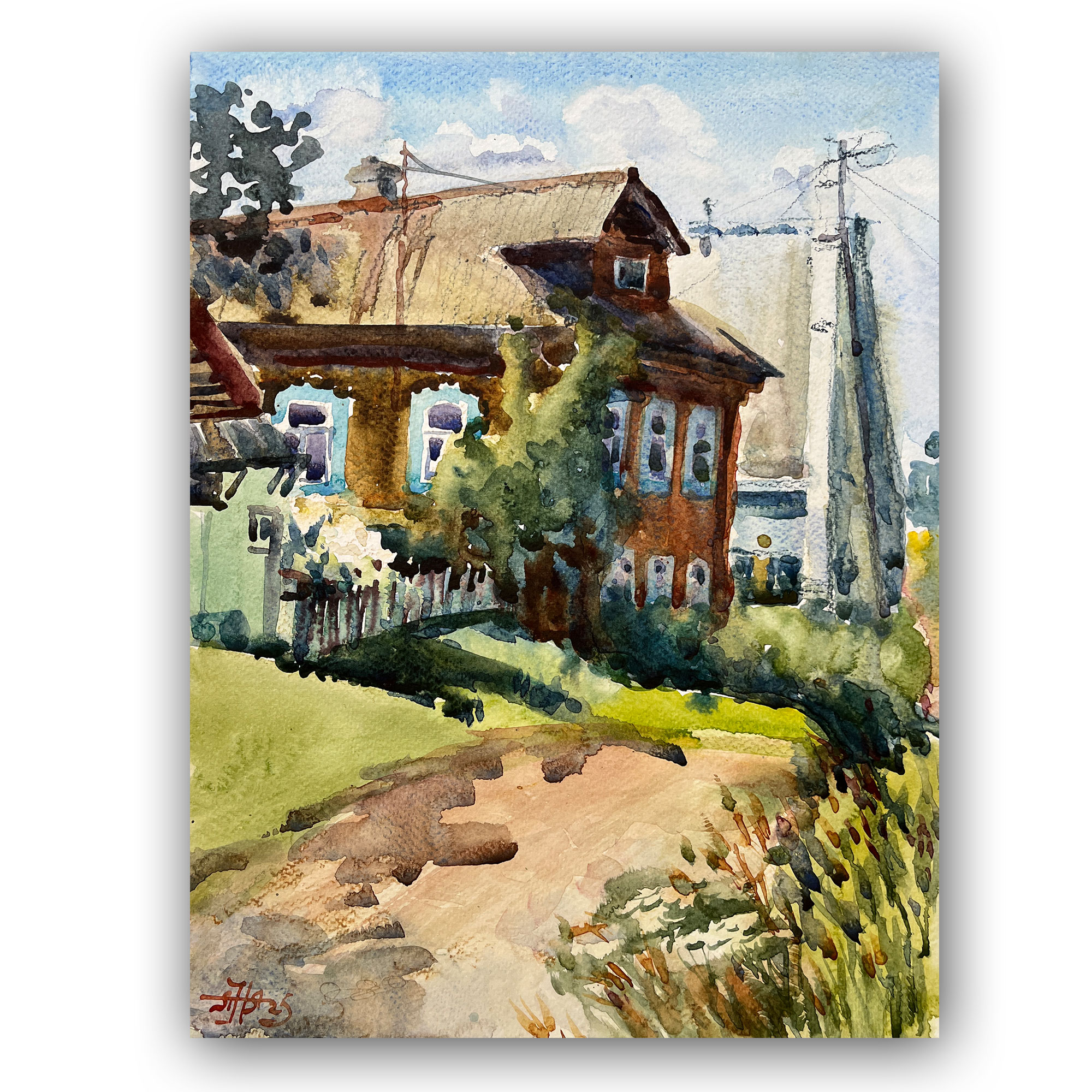 Картина "Дом с голубыми наличниками"